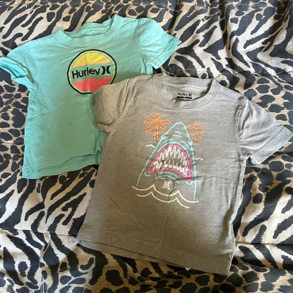 Hurley Kids 3T T-Shirts Bundle Graphic Logo‎ Shark Teal Gray Surf Skate